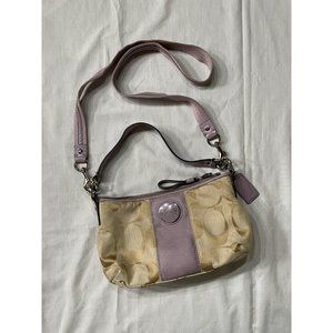 Coach Signature Stripe Demi F17439 Bag Lavender Leather Tan Monogram Canvas
